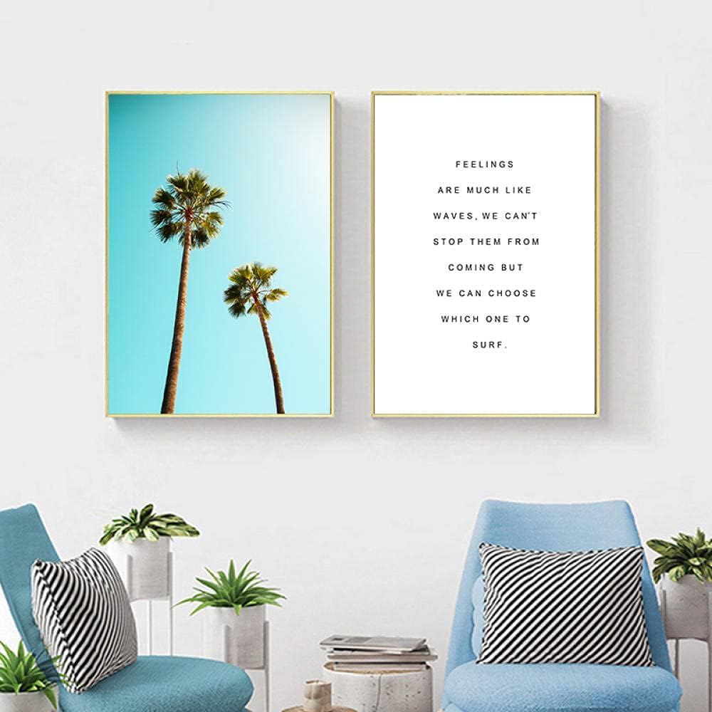 Beach Palm Tree Wall Art Canvas Painting Nordic Posters And Prints Wall Pictures For Living Room Scandinavian Home Decor 60x80cm x2 No Frame