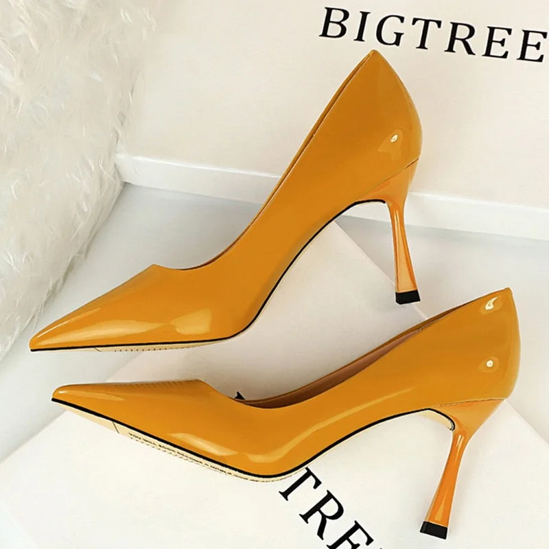 BIGTREE Shoes Patent Leather Shoes Woman Pumps Pointed Toe Women Heels Stiletto Office Shoes Women Party Shoes High Heels 8 Cm