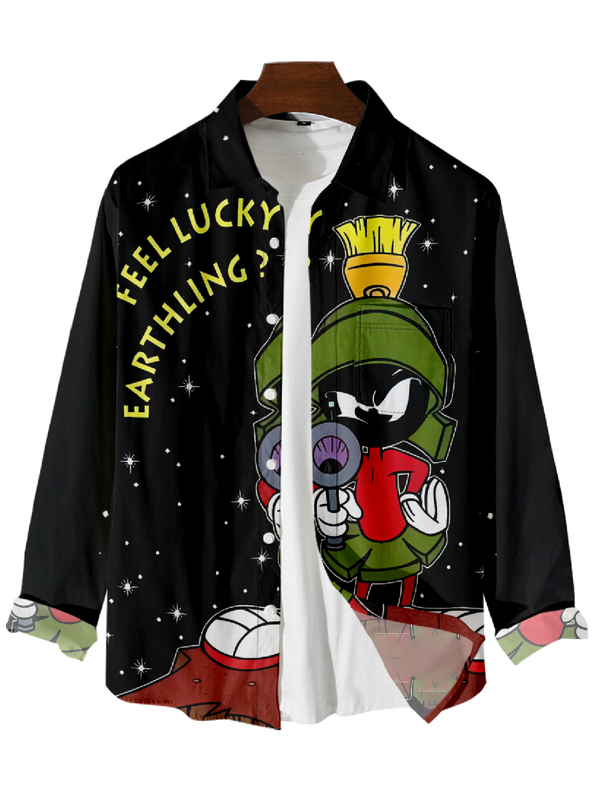 Men's Christmas Cartoon Character Print Long Sleeve Shirt PLUSCLOTHESMAN