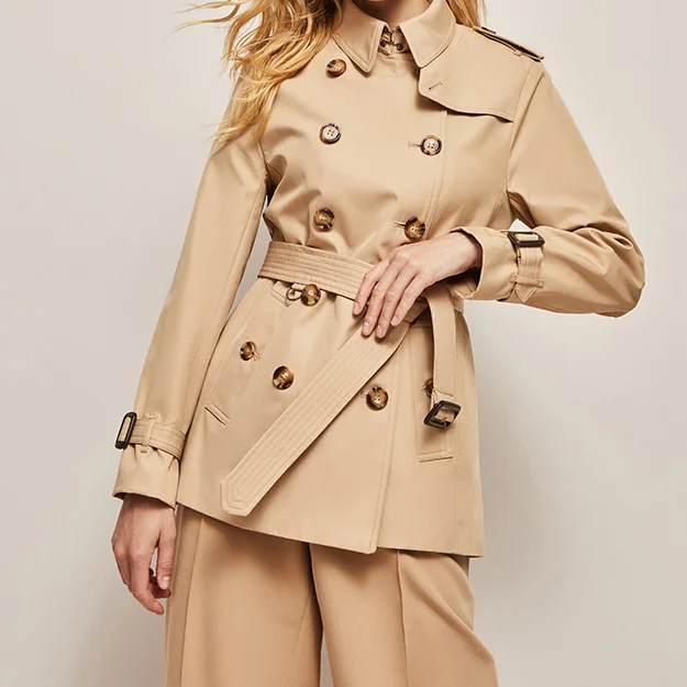 British style high-end temperament khaki trench coat for women classic Hepburn style jacket VOCOSI VOCOSI