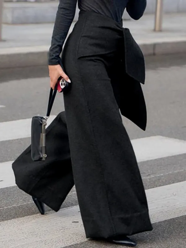 High Waisted Loose Asymmetric Solid Color Split-Joint Pants Trousers
