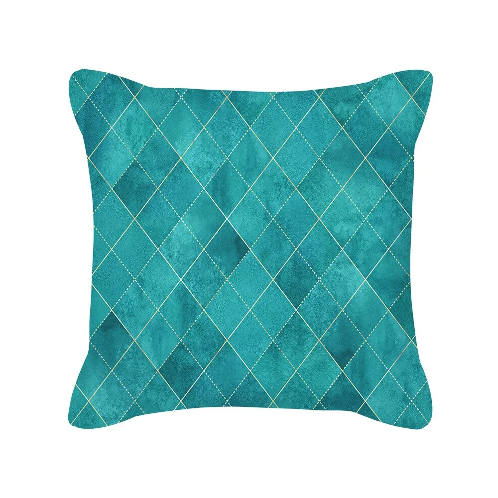 Teal Blue Cushion Cover Leaves Geometric Heart Pillow Cover Sofa Home Decor Throw Pillows Car Decorative Pillow Case Accessories