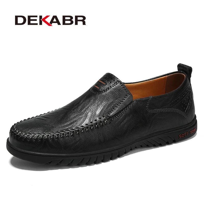 DEKABR Genuine Leather Men's Loafers Luxury Men Casual Shoes Fashion Driving Shoes Breathable Slip on Moccasins Size 37~47