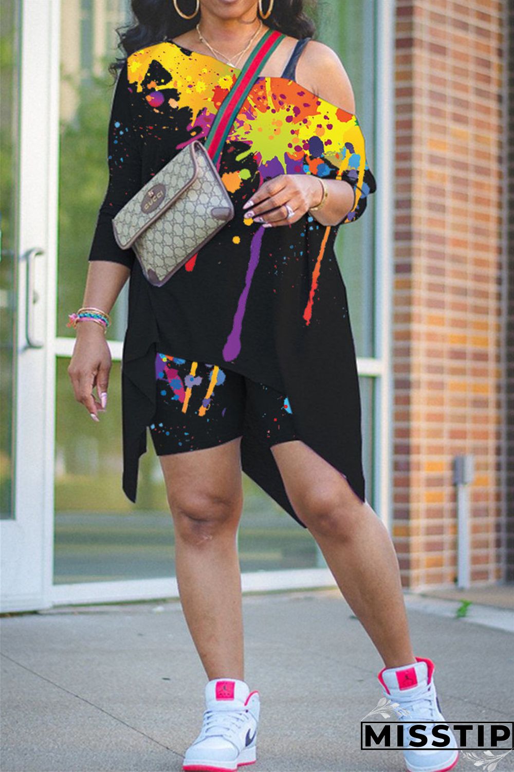 Burgundy Fashion Casual Print Basic Asymmetrical Oblique Collar Long Sleeve Two Pieces