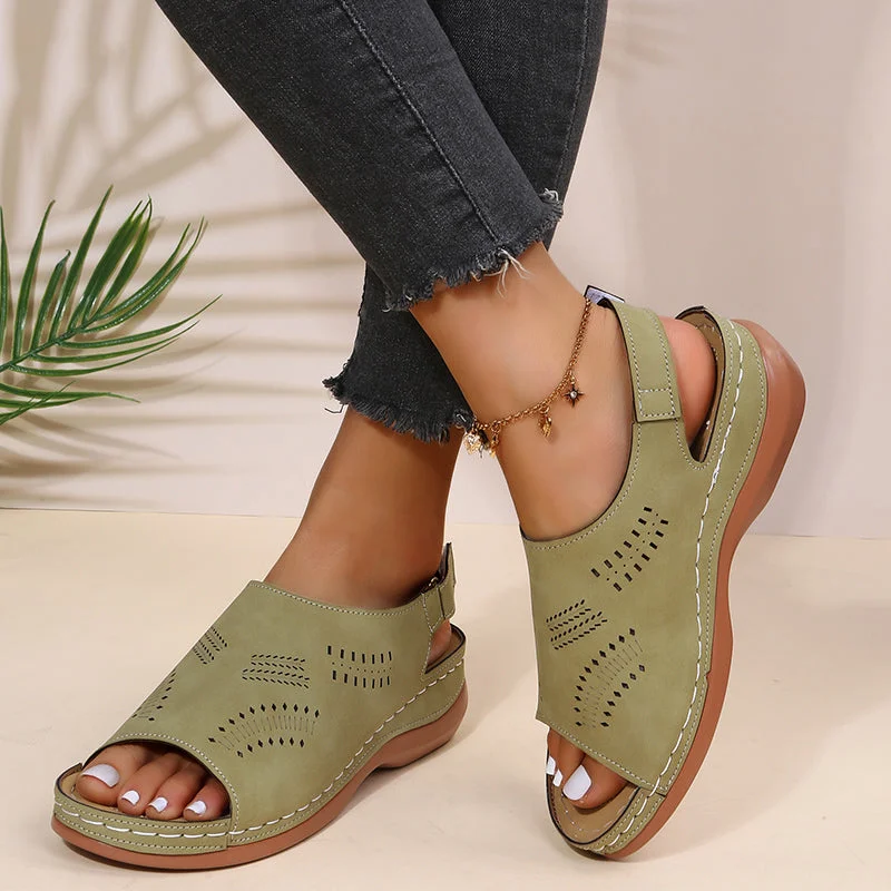 2022 Summer Women Platform Rome Sandals PU Leather Wedges Beach Sandalias Woman Open Toe Solid Casual Shoes Plus Size 43