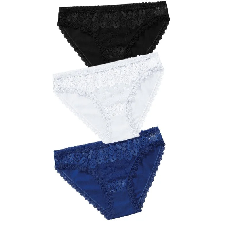 3PCS Lace Panties Women's Cotton Underwear Seamless Cute Girls Briefs Lingerie Solid Fashion Female Sexy Panties Plus Size XXL