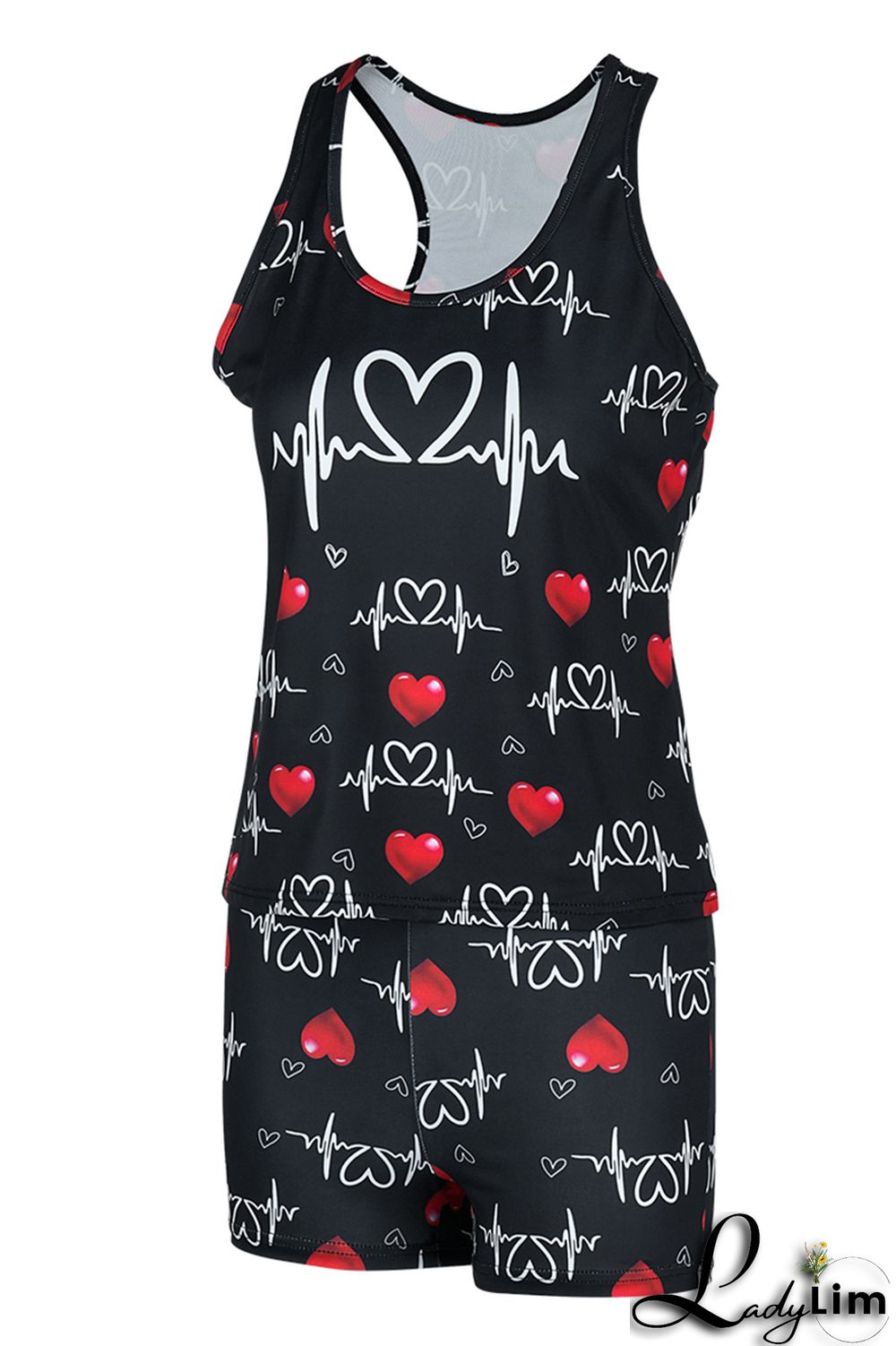 Black Pink Fashion Casual Print Basic U Neck Sleeveless Two Pieces