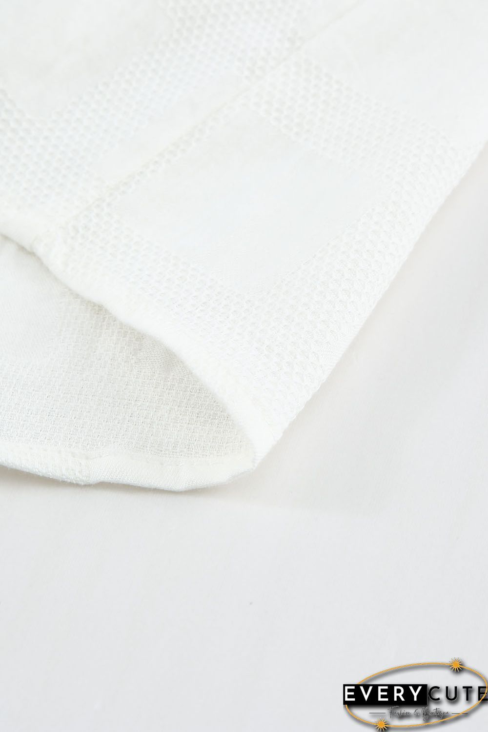 White Square Neck Jacquard Short Sleeves Top