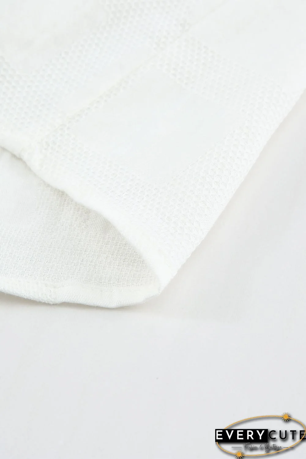 White Square Neck Jacquard Short Sleeves Top