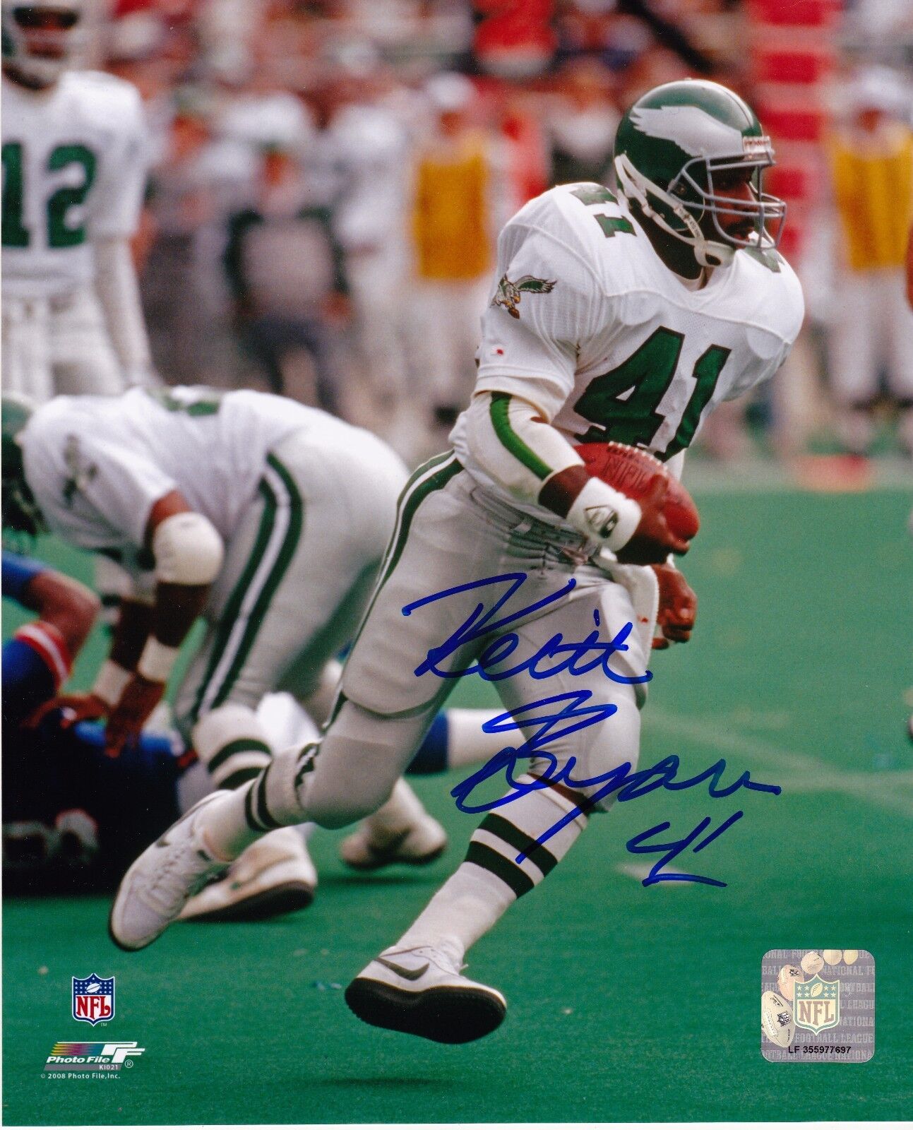 KEITH BYARS PHILADELPHIA EAGLES ACTION SIGNED 8x10