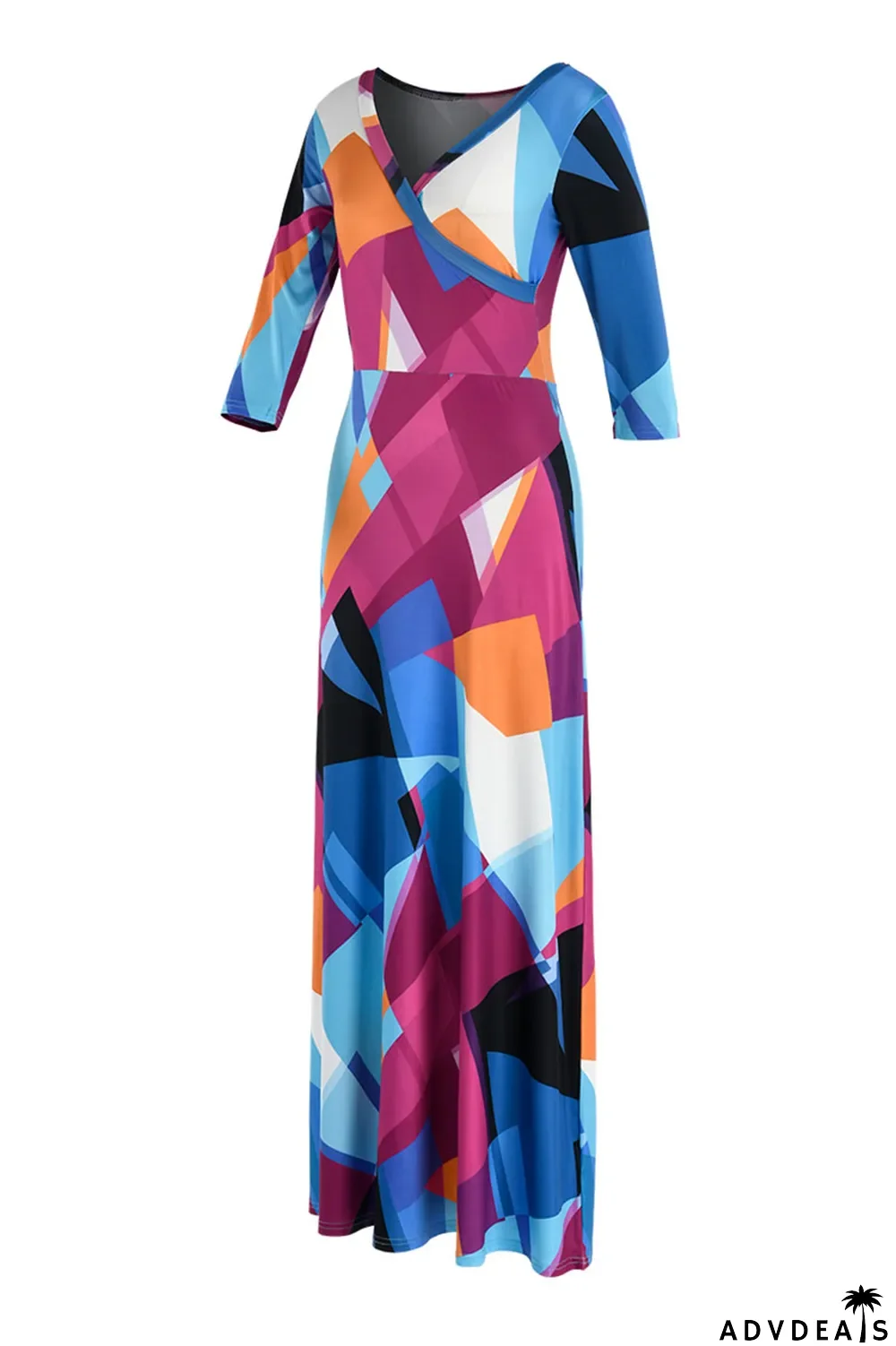 Multi-color Fashion Casual Print Bandage V Neck Long Sleeve Dresses