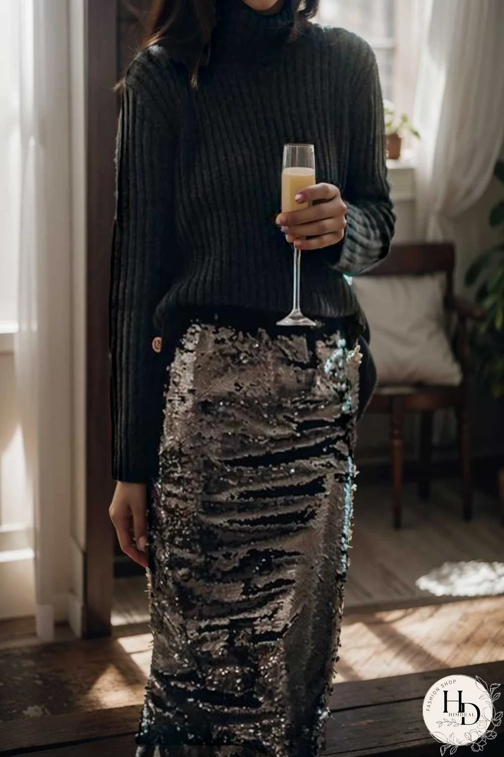 women s skirts sequined skinny slit midi skirt