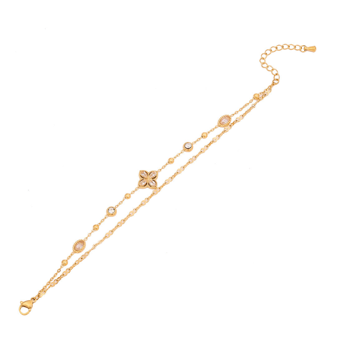 Diamond Flower Double Bracelet Pearl Bracelet Titanium Steel Female B620