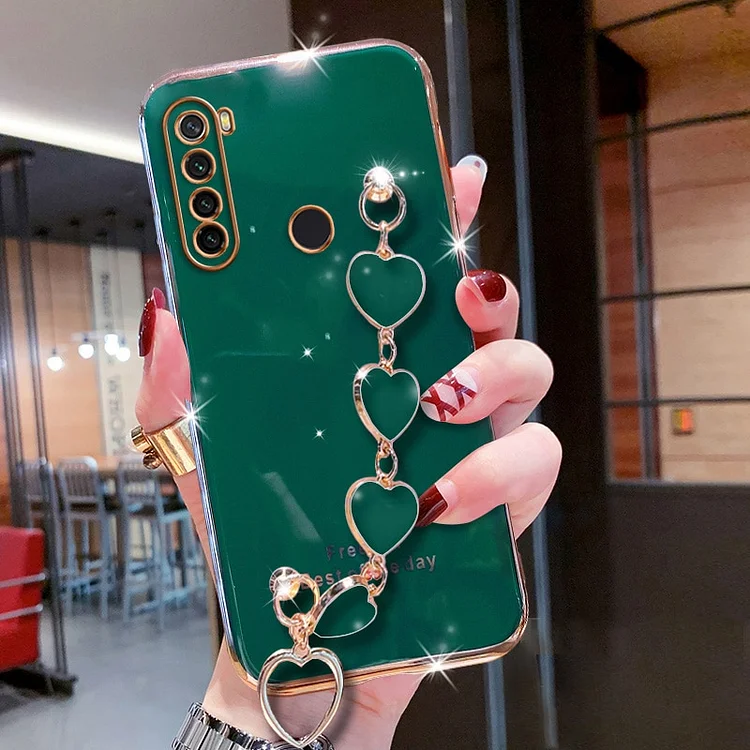 Fashion Love Bracelet Chain Plating Silicone Case for Xiaomi Redmi Note 8 7 Pro 8T 8A Coque Wrist Strap Soft TPU Cover