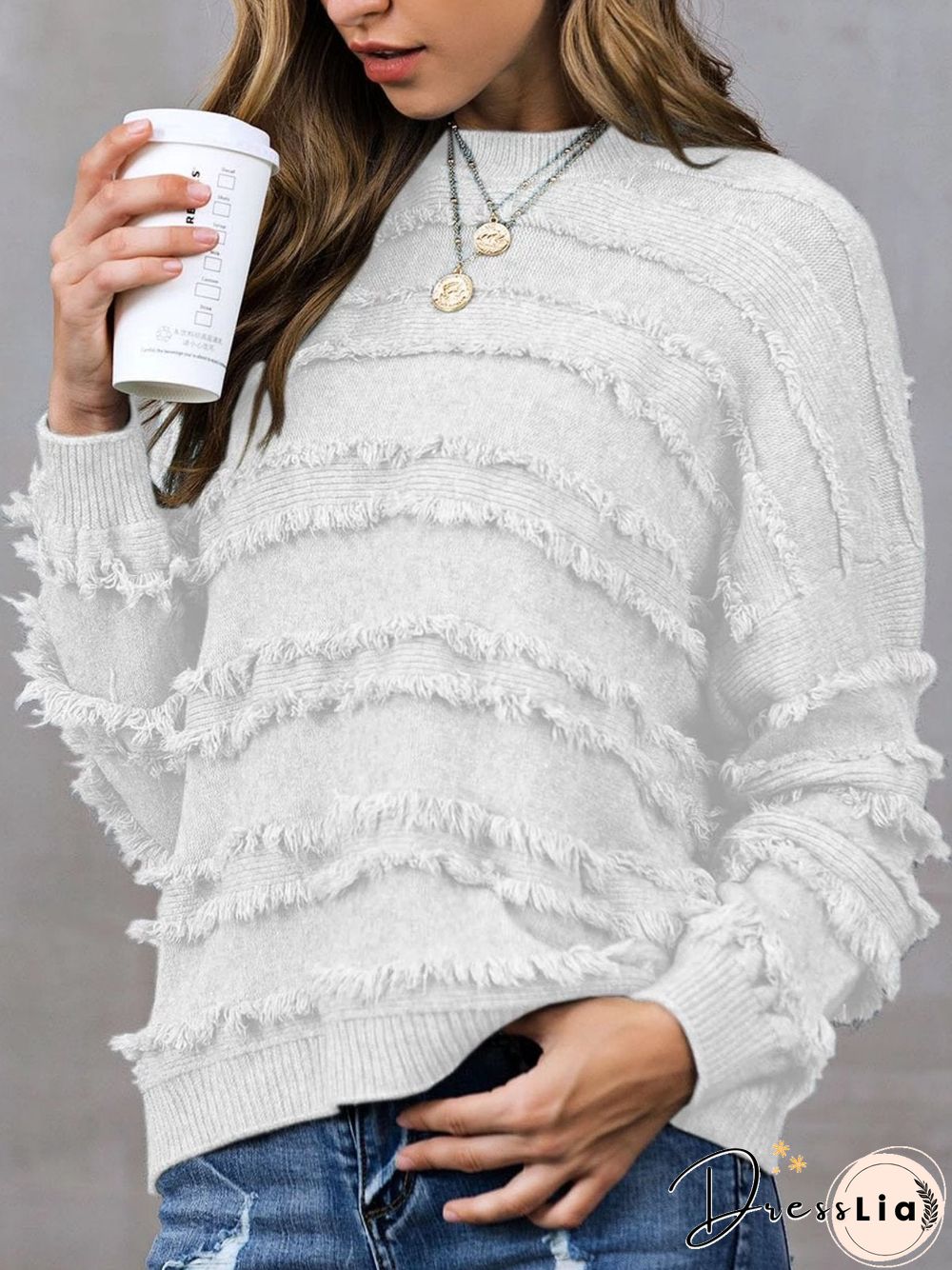Shift Solid Fringed Casual Sweater