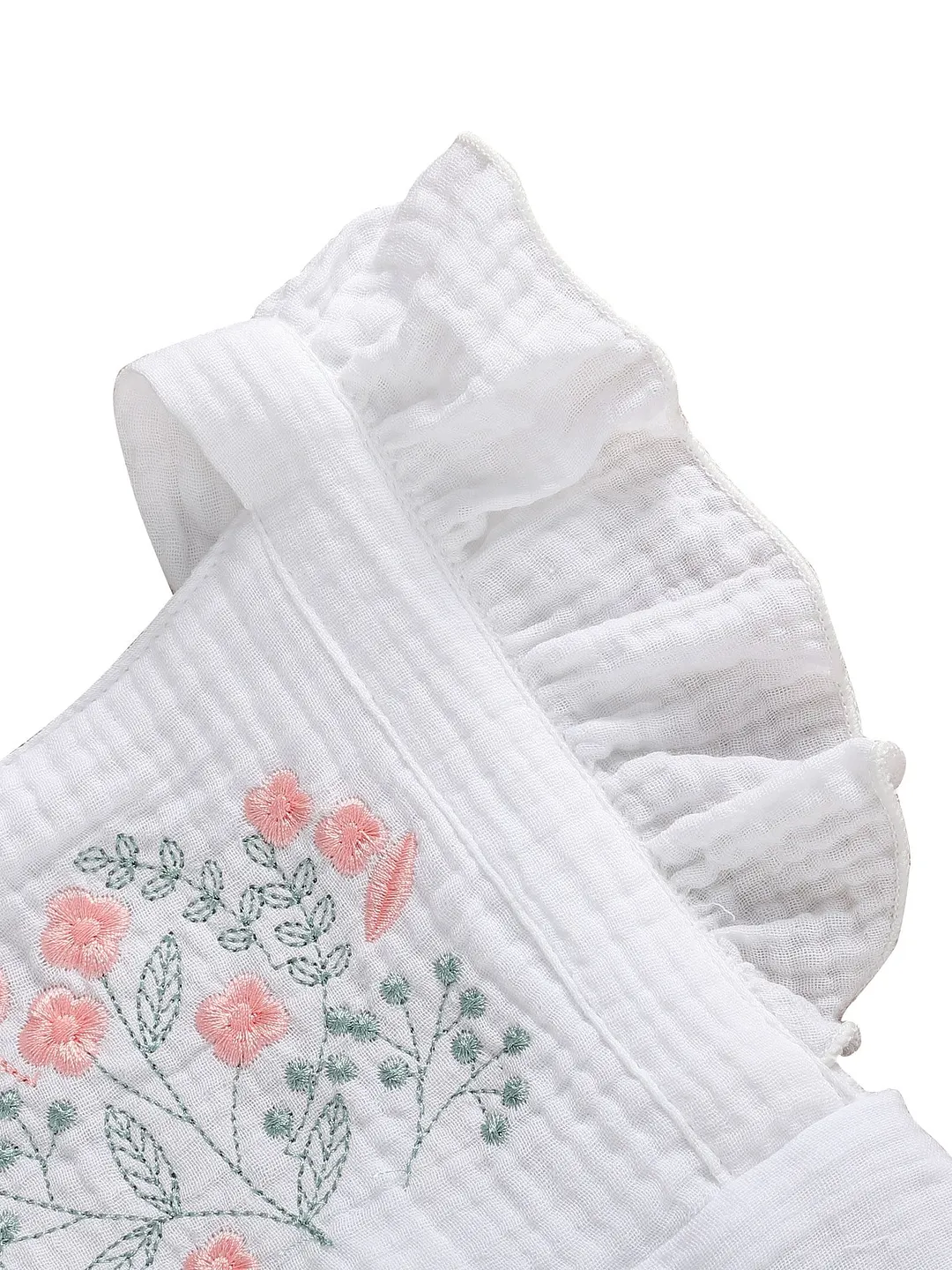 2020 Baby Summer Clothing 0-18M Newborn Baby Girl Jumpsuit Cotton Linen Short Ruffle Sleeve Sunsuit Embroidery Flowers Bodysuit