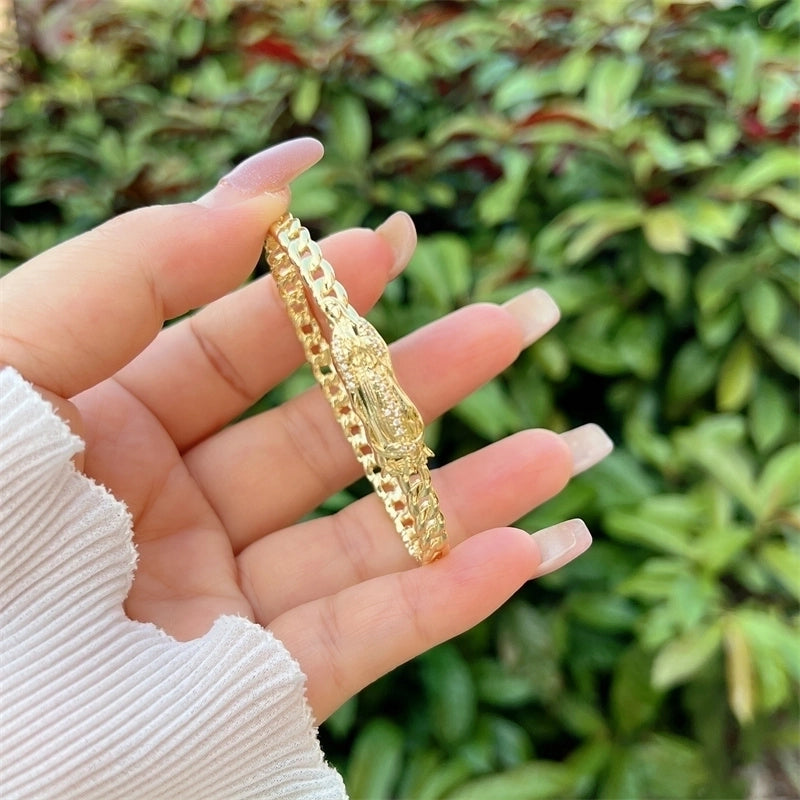 Copper 18K Gold Plated Inlay Geometric Zircon Bangle