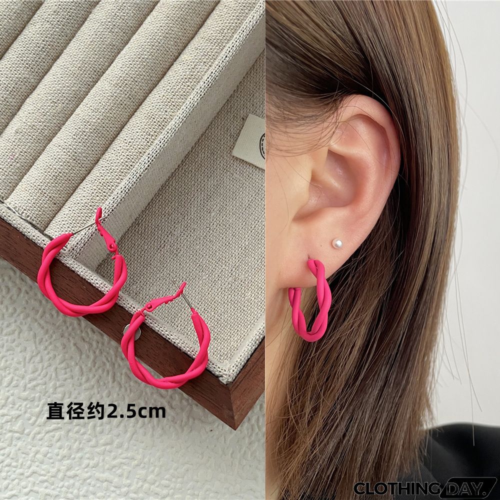 Women Fashion Geometric Fluorescent Rose Without Ear Hole Ear Clip Earrings