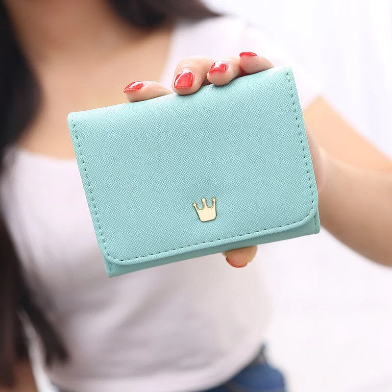 Fashion Crown Women's Wallet 2022 New PU Buckle Short Wallet Student Disassembled Coin Purse Cute Small Fresh Three-fold Wallet
