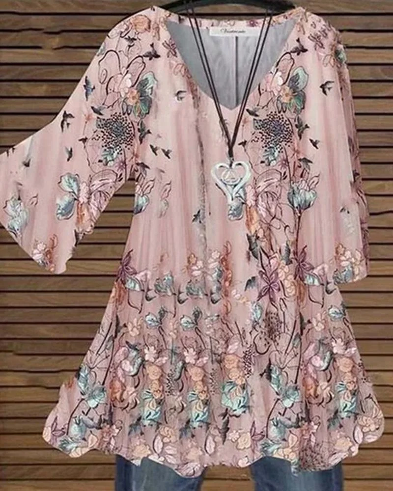 Women's Floral Print Ethnic Style Short Sleeve  T-Shirt-030914