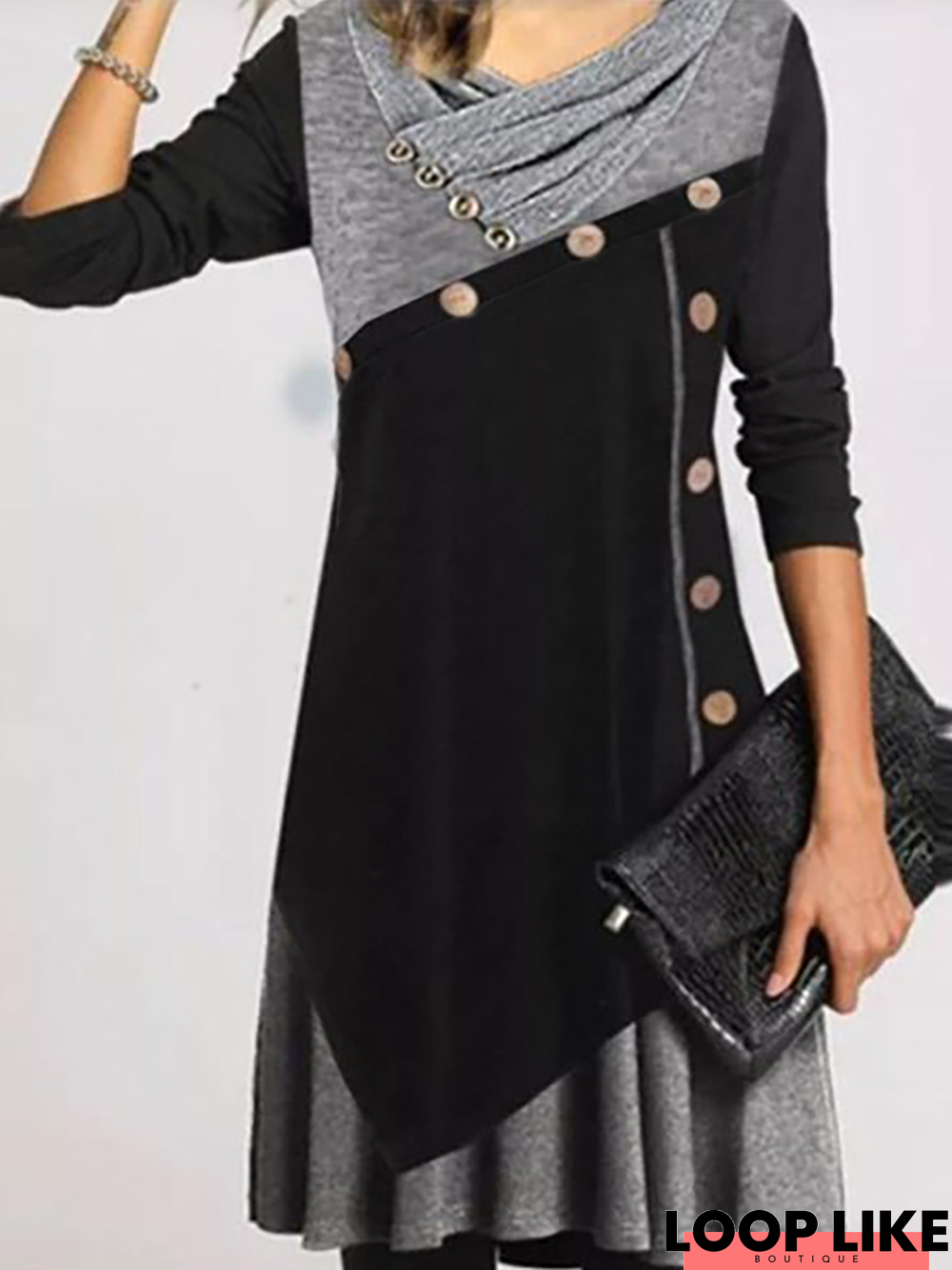 V Neck Long Sleeve Casual Knitting Dress