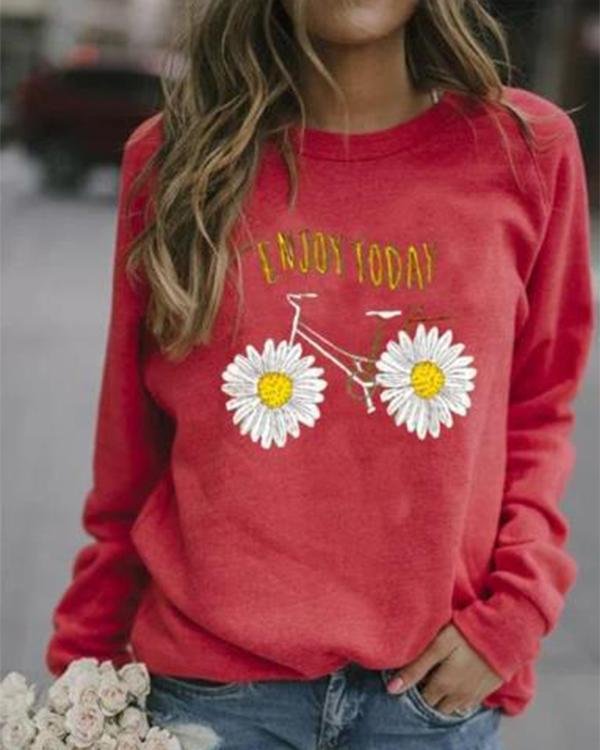 Floral Casual Round Neckline Sweatshirts
