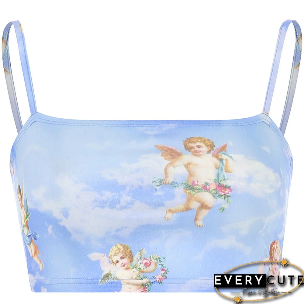 New Fashion Women Camisole Sling Top Vest Sleeveless Cold Shoulder The Angel Of Cupid Print Short Camis Female Summer Top
