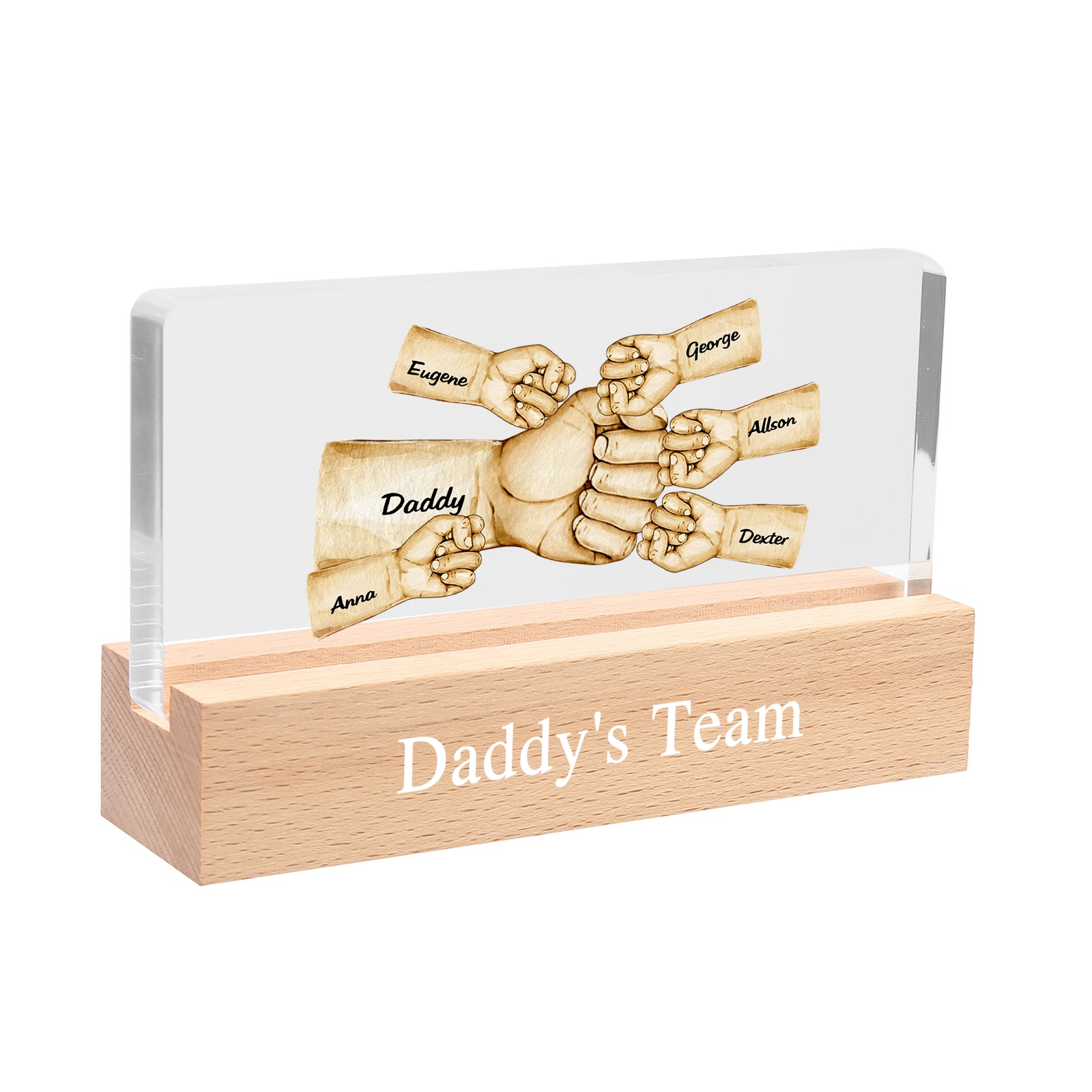 6 Names - Personalised Fist Bump Pattern Table Lamp Customized Text Father's Day Gift for Dad
