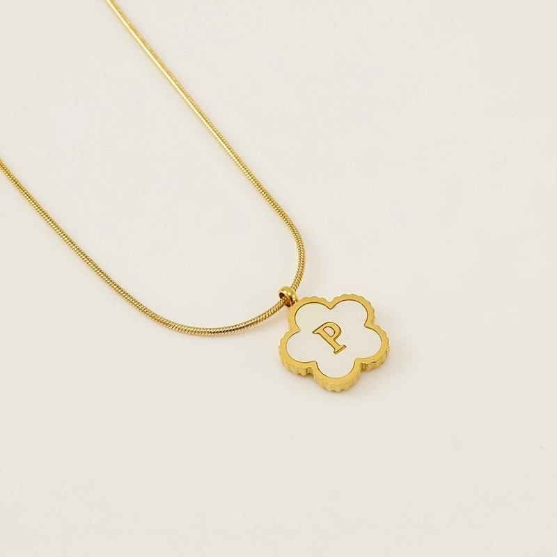 Basic Classic Style Letter Flower 304 Stainless Steel Shell 18K Gold Plated Plating Inlay Pendant Necklace