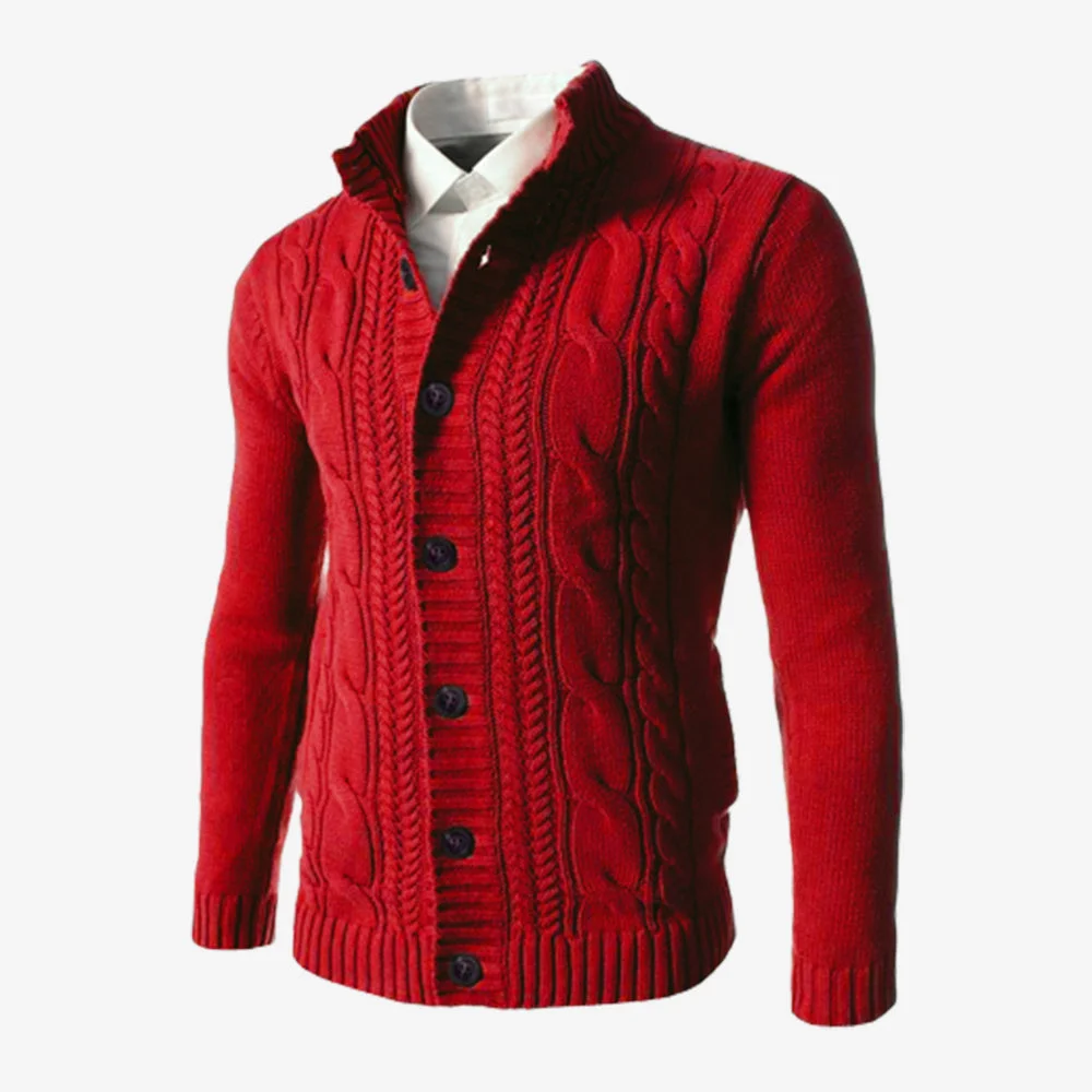 Smiledeer Men's Standing Collar Twisted Button Sweater Cardigan