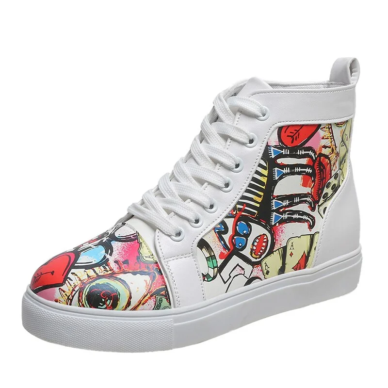 Qengg Graffiti High Top Women Sneakers 2022 Fashion Thick Sole Ankle Boots Women's Casual Shoes Large Size 43 Vulcanized Shoes