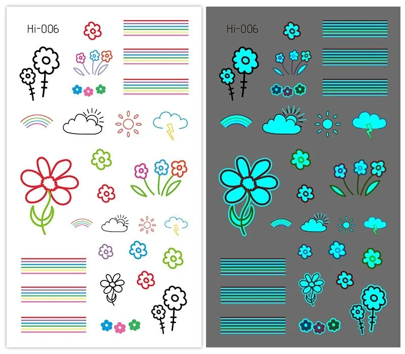 15 kinds Cute Small Blue Light Luminous Temporary Tattoo Face Hand Sticker Party Disposable Noctilucent tatouage temporaire