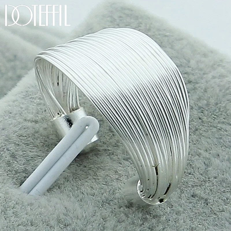 DOTEFFIL 925 Sterling Silver Multi-Line Open Ring For Women Jewelry