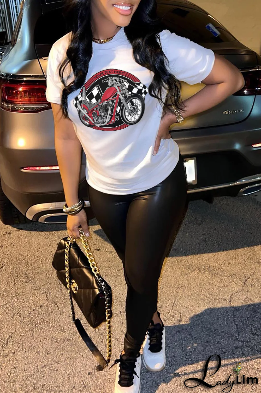 White Fashion Vintage Print Letter O Neck T-Shirts