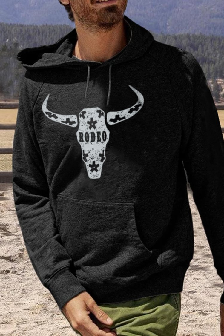 Bull Head Print Western Raglan Sleeves Hoodie