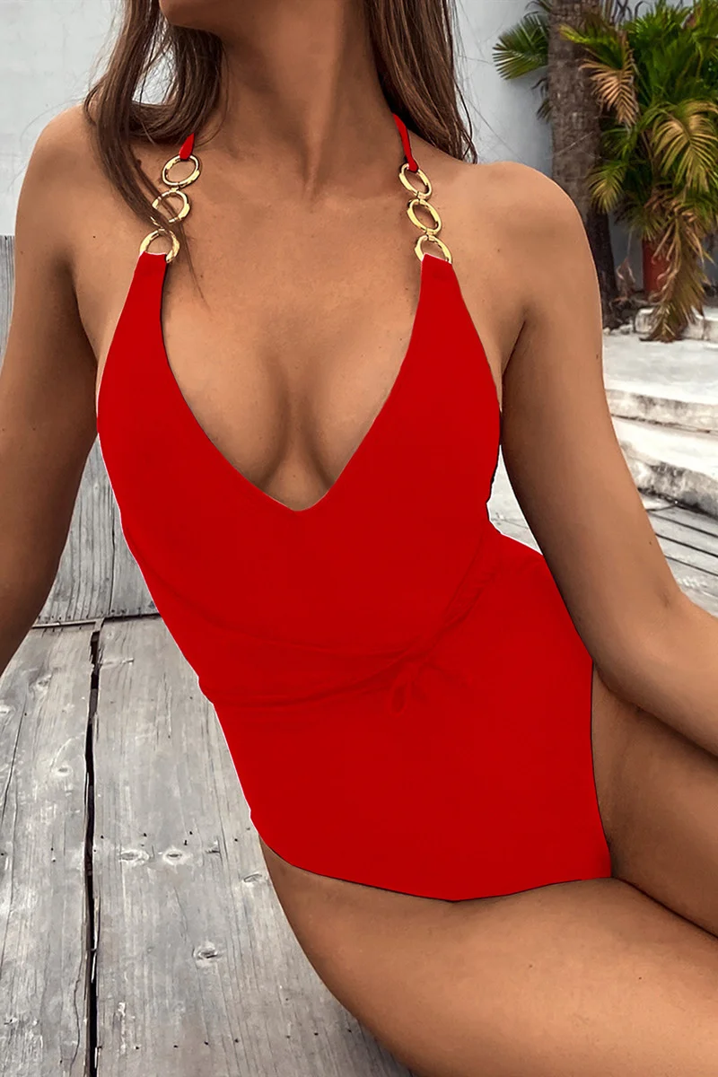 Red Fashion Sexy Solid Patchwork Backless Swimwears | EGEMISS