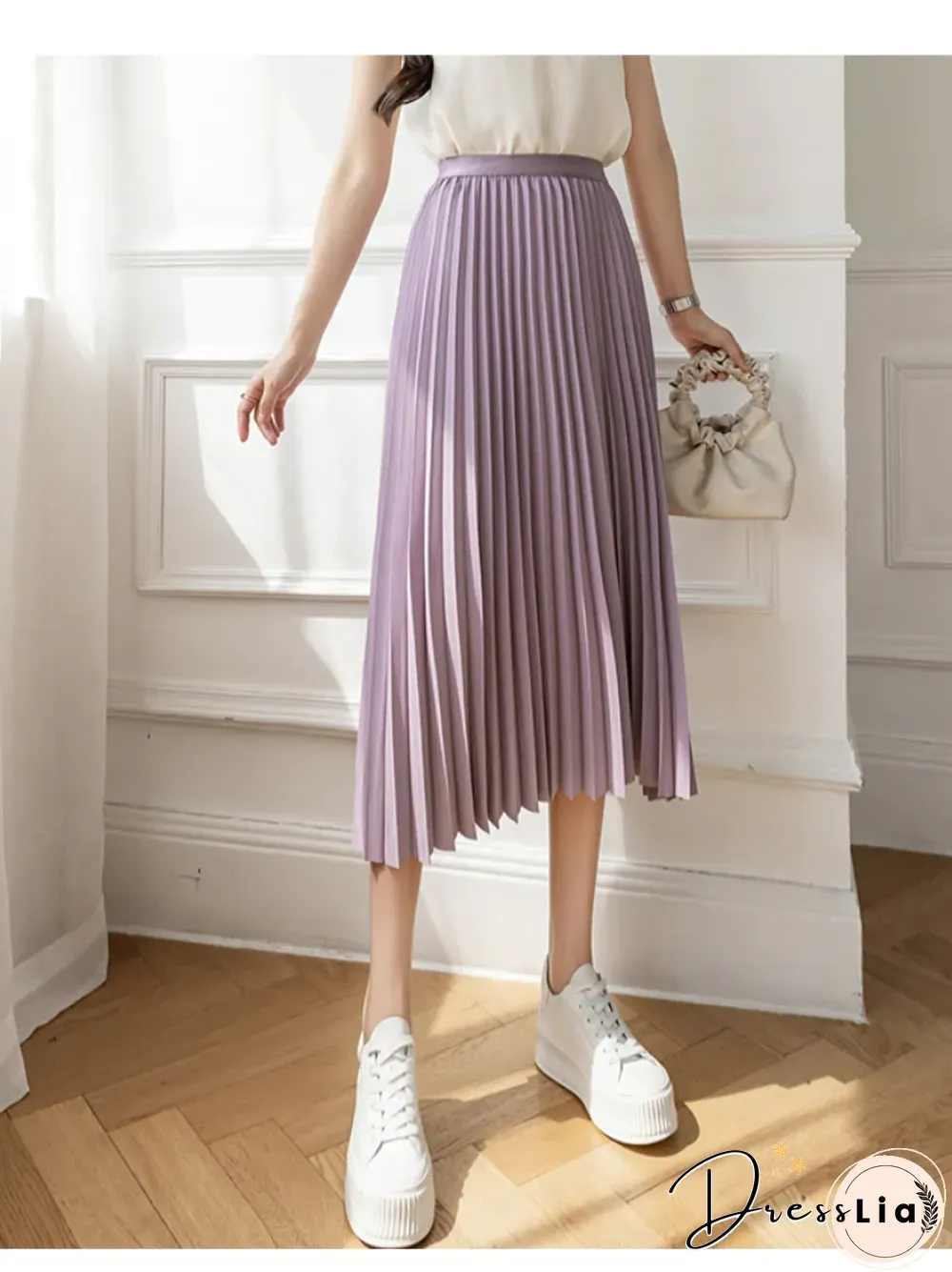 New Summer Womens Pleated Skirt High Waist Drape Umbrella Mid-_length Slim A-line Female