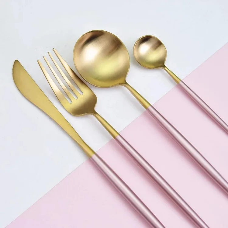 Pink And Gold 4-piece Dinnerware Cutlery Set | AvasHome