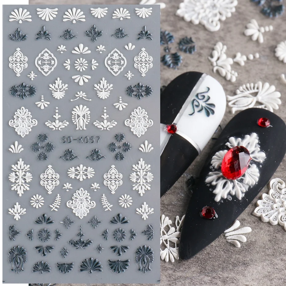 Churchf Nail Stickers Flowers Geometric Lines Decor Acrylic Embossed Sliders Gold Frame Nail Decals Cherry Blossom Manicure GLJI-5D05-Nail Inspo