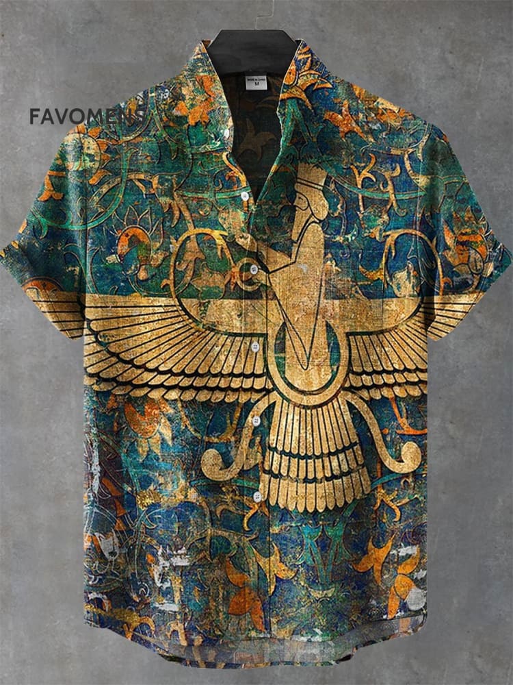 Vintage Persian Art Print Casual 100% Cotton Shirt Multicolor / S