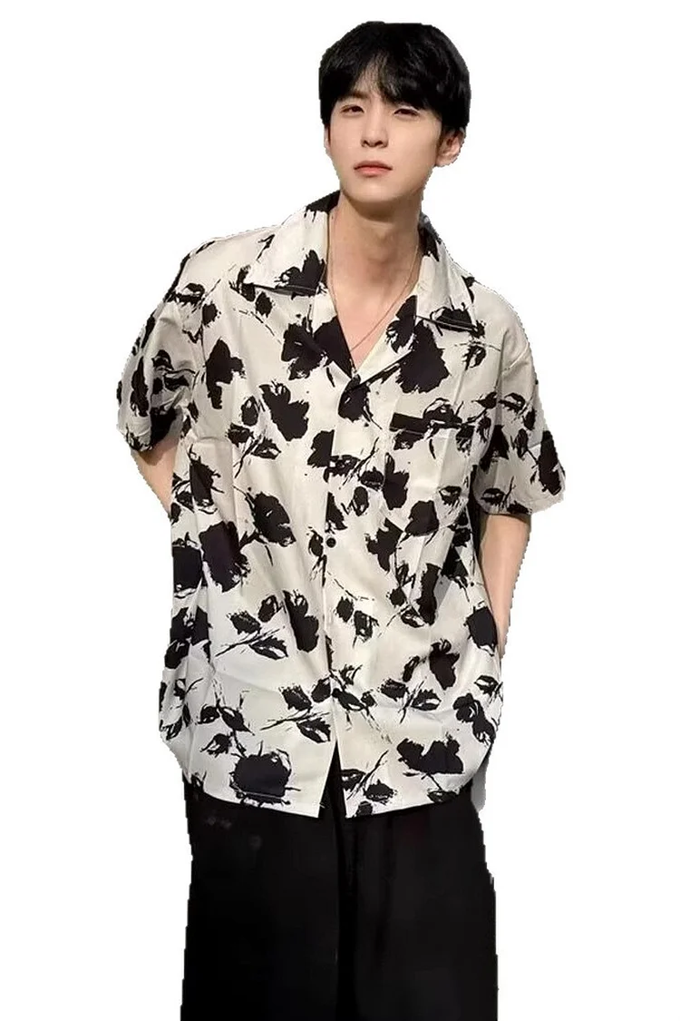 Men's Floral Print Short Sleeve Shirt with Camp Collar