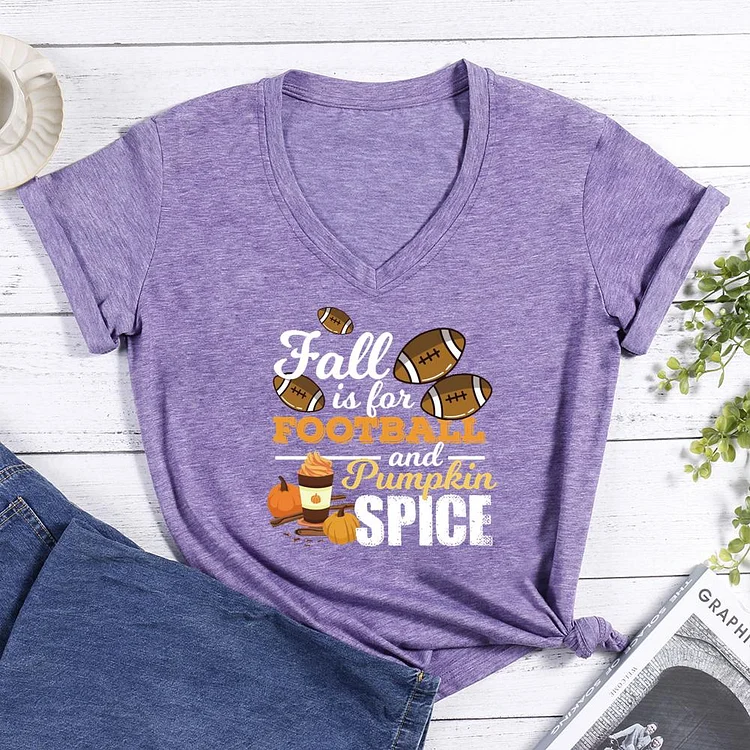Funny Pumpkin Spice Fall Football V-neck T Shirt-Annaletters