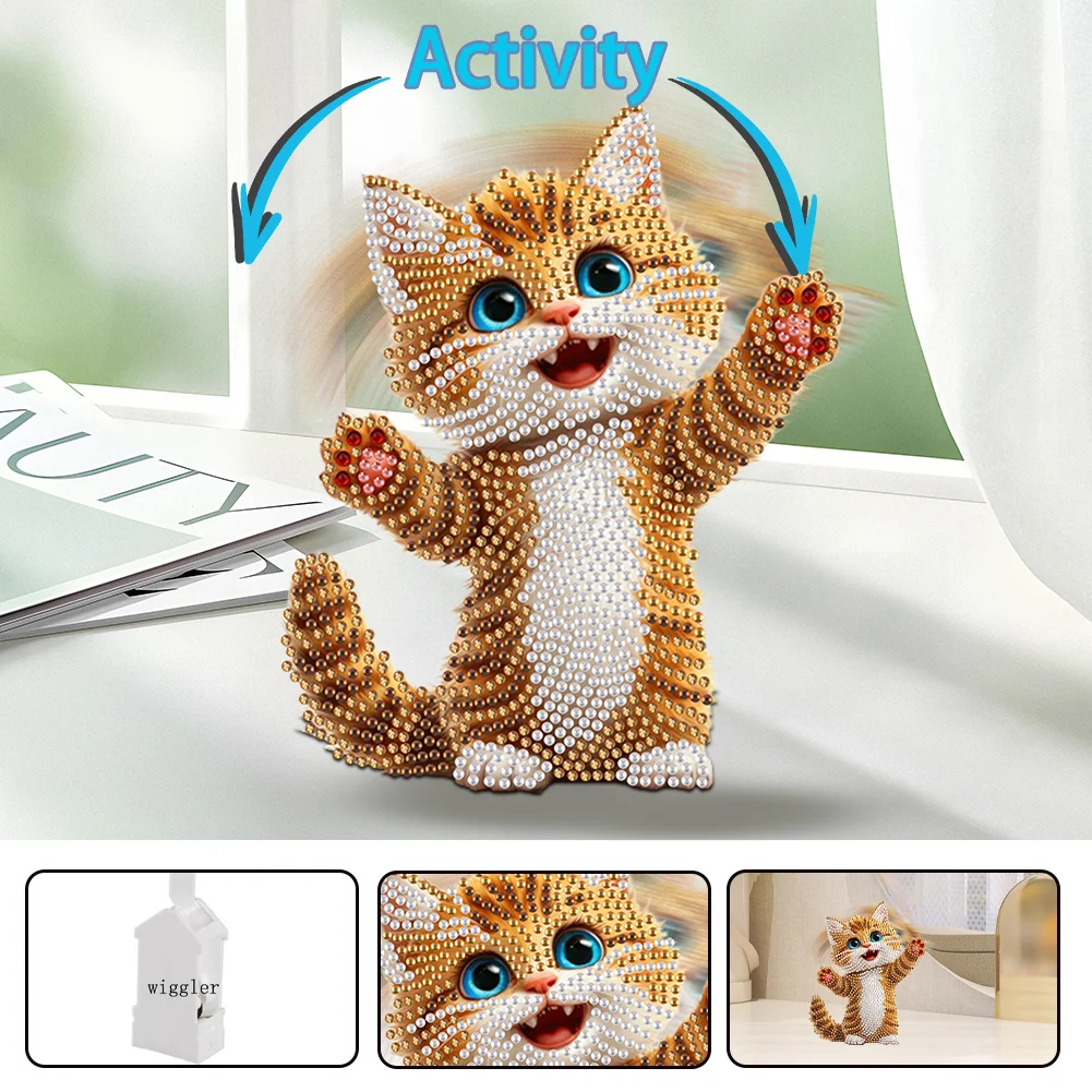 Xmas Acrylic Shaking Head 5D DIY Diamond Art Tabletop Decorations for Home (Cat)