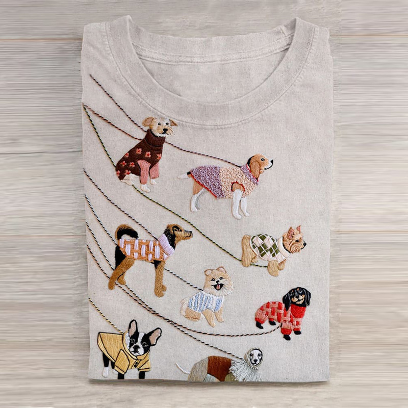Women'S Cute Puppy Dog Animal Print Crew Neck Short Sleeve T-Shirt