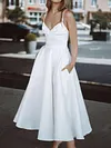 White Color Spaghetti-Neck Wedding Midi Dress