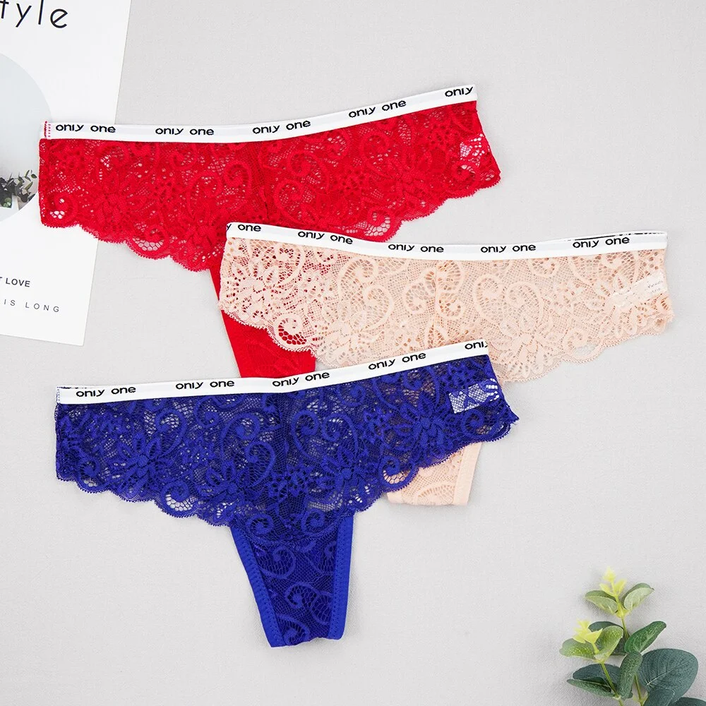 Billionm Women Lace Sexy Thong Floral Perspetive Panties Female G String Letter Low Wasit Comfort Seamless Briefs Large Size 3XL 4XL