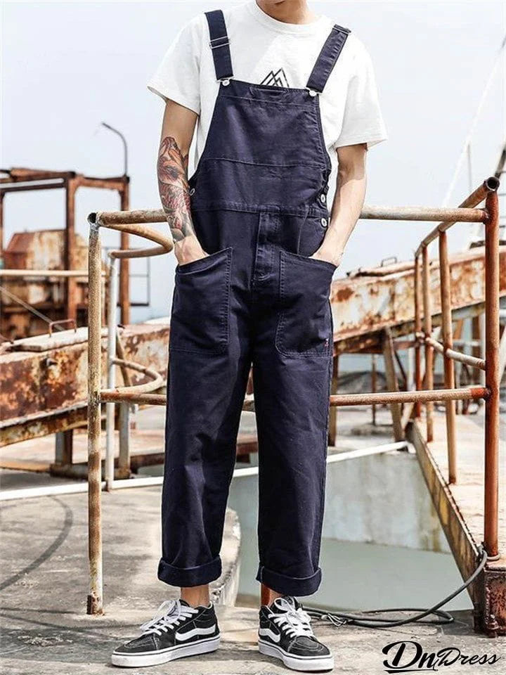 Retro Leisure Handsome Men's Cargo Suspender Jumpsuit