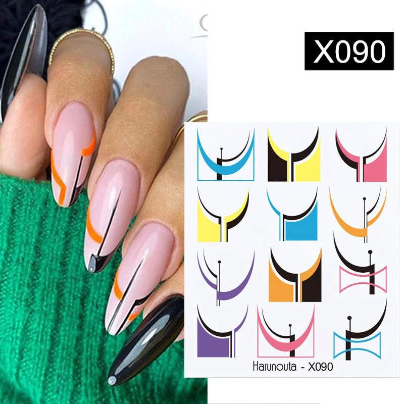Harunouta Cool Geometry Pattern Water Decals Stickers Christmas Snowflakes Slider For Nails Valentine's Day Nail Art Decoration