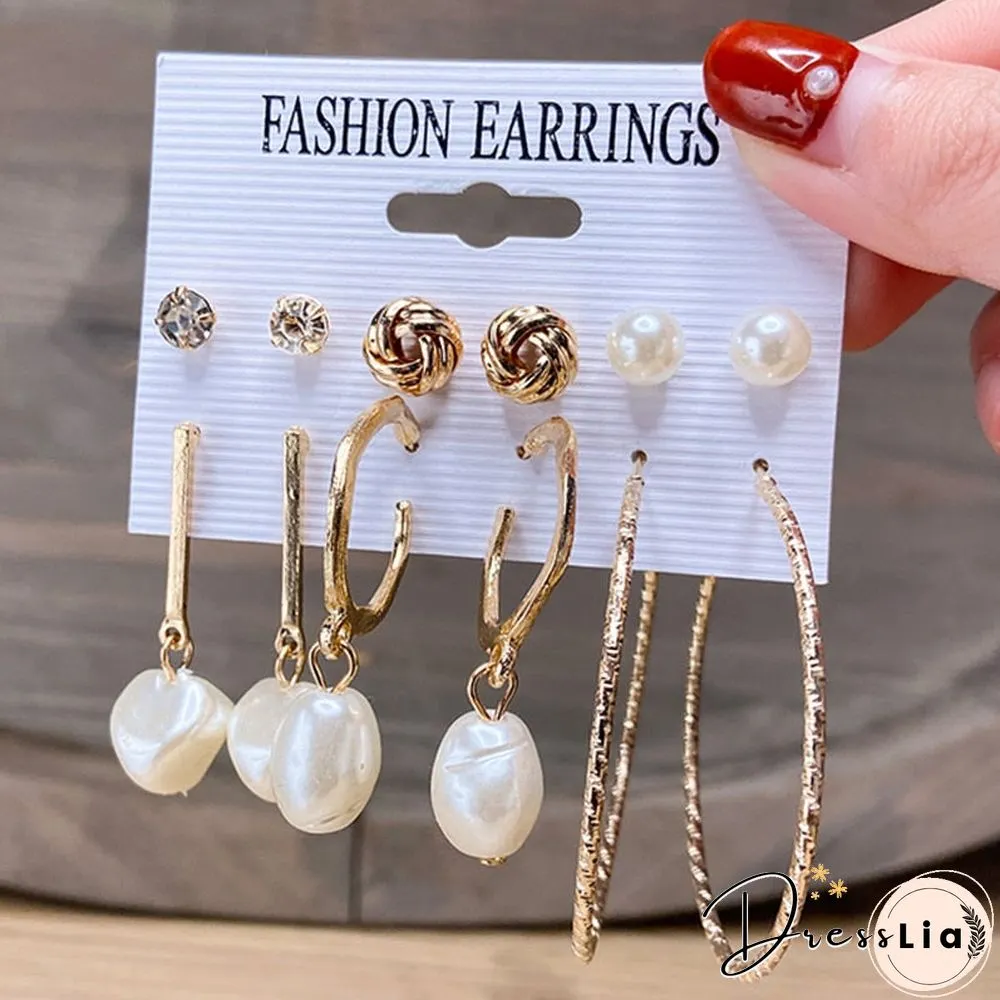 17KM Fashion Pearl Hoop Earrings Set For Women Geometirc Gold Metal Circle Hoop Earrings Brincos Trend Jewelry Gift