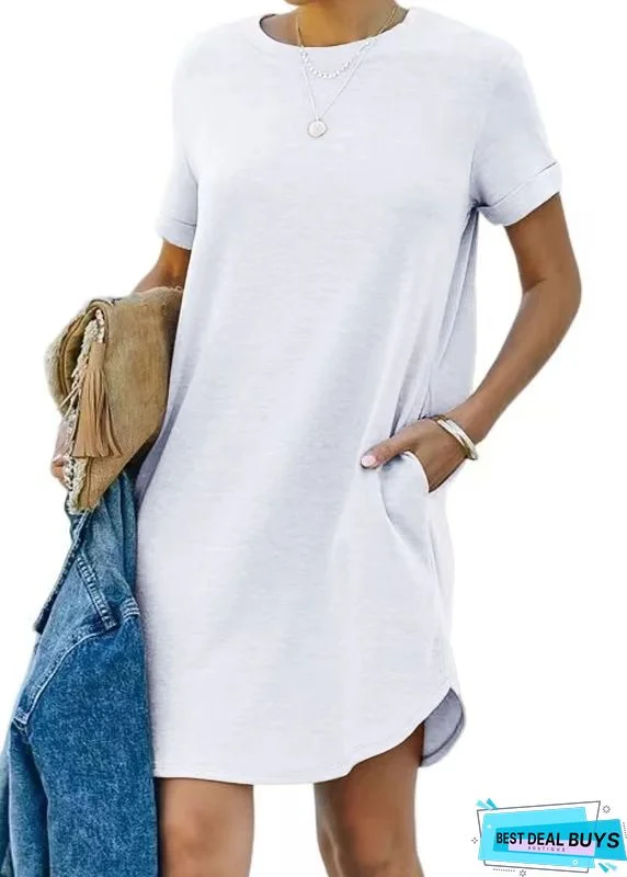 Women's T-Shirt Dress Tee Dress Short Mini Dress Black Blushing Pink Wine Khaki Gray Short Sleeve Solid Color Spring Summer Round Neck Casual